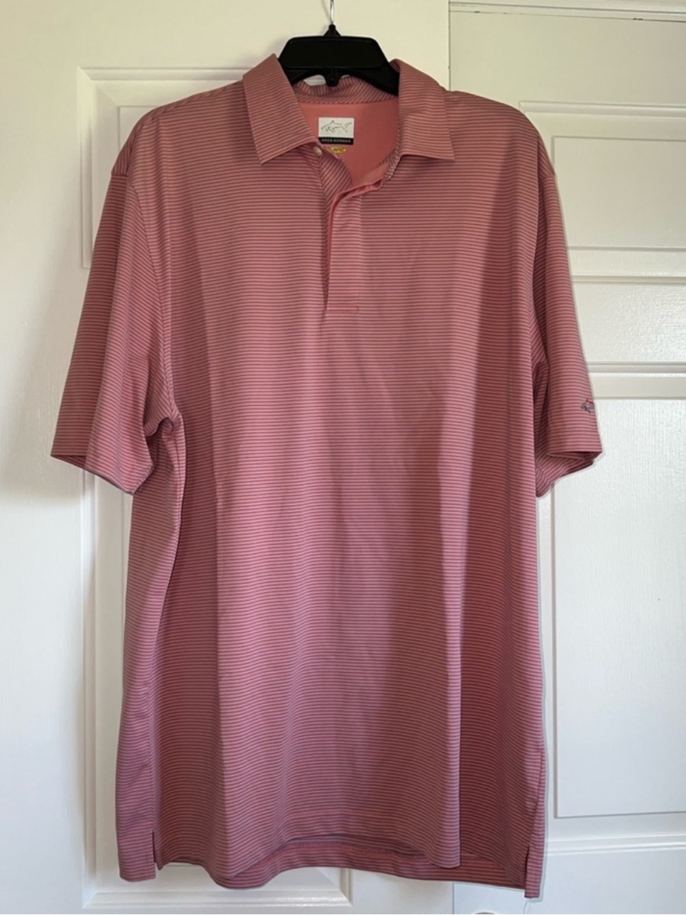Greg Norman Collection Dusty Rose Striped Performance Polo